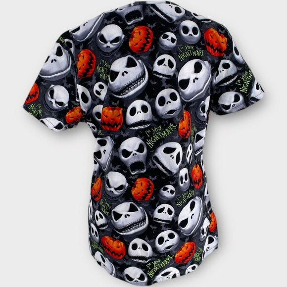 Disney Nightmare Before Christmas Halloween Vintage Wrap Style Scrub Top Small - Picture 3 of 8